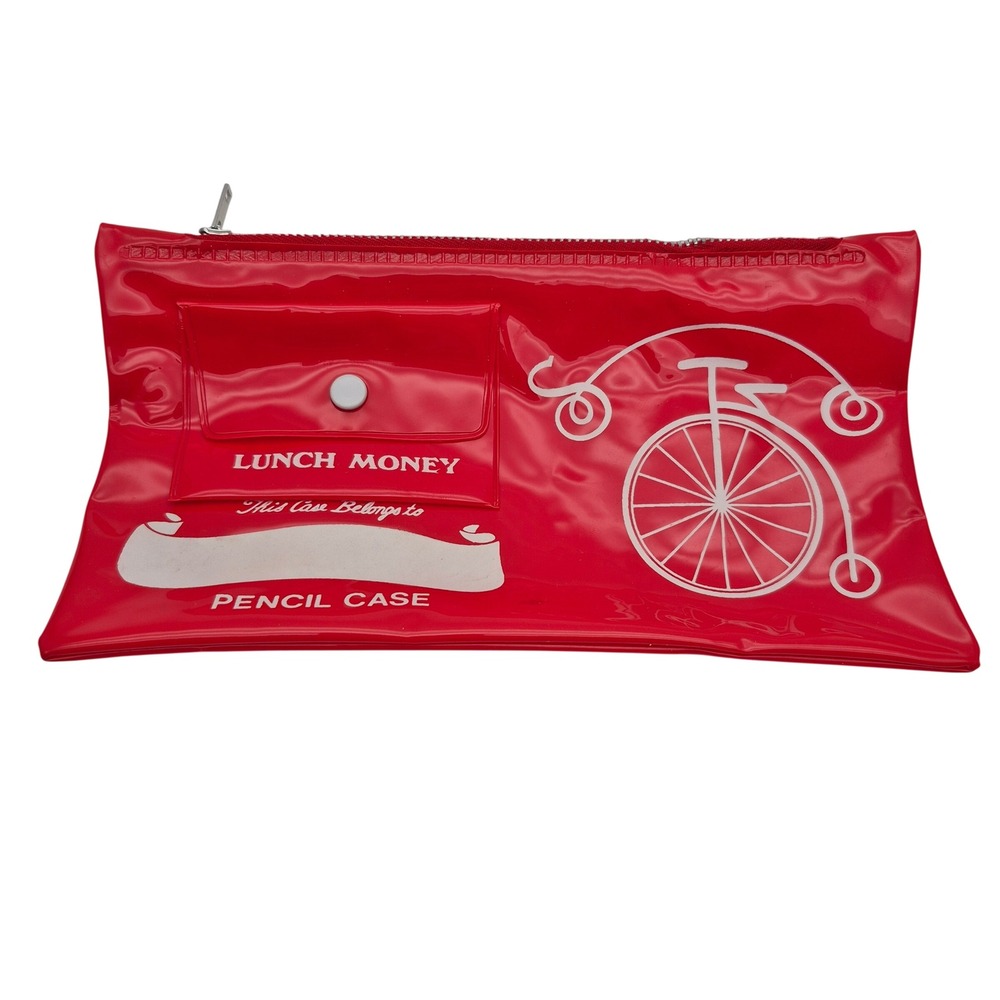 Pencil Pen Marker Pouch Case Vinyl Red Bicycle Lunch Money Vintage